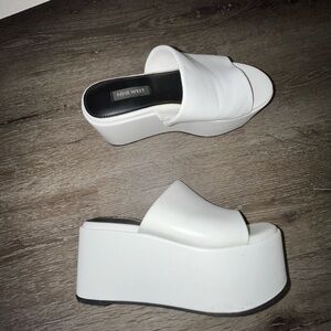 Nine West White Platform Mules